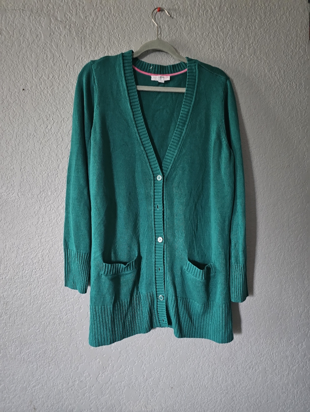 Isaac Mizrahi Teal Open V-Neck Button Cardigan
